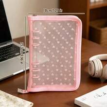 Álbum de fotos con anillas de 6 en formato A5 de malla rosa con patrón de corazones lindos, con cremallera, para tarjetas fotográficas transparentes y diario - A5 - Ver 10