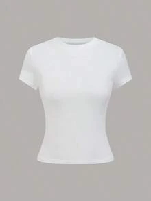 Camiseta de mujer de unicolor y manga corta, sencilla, casual y versátil - Multicolor - Ver 7