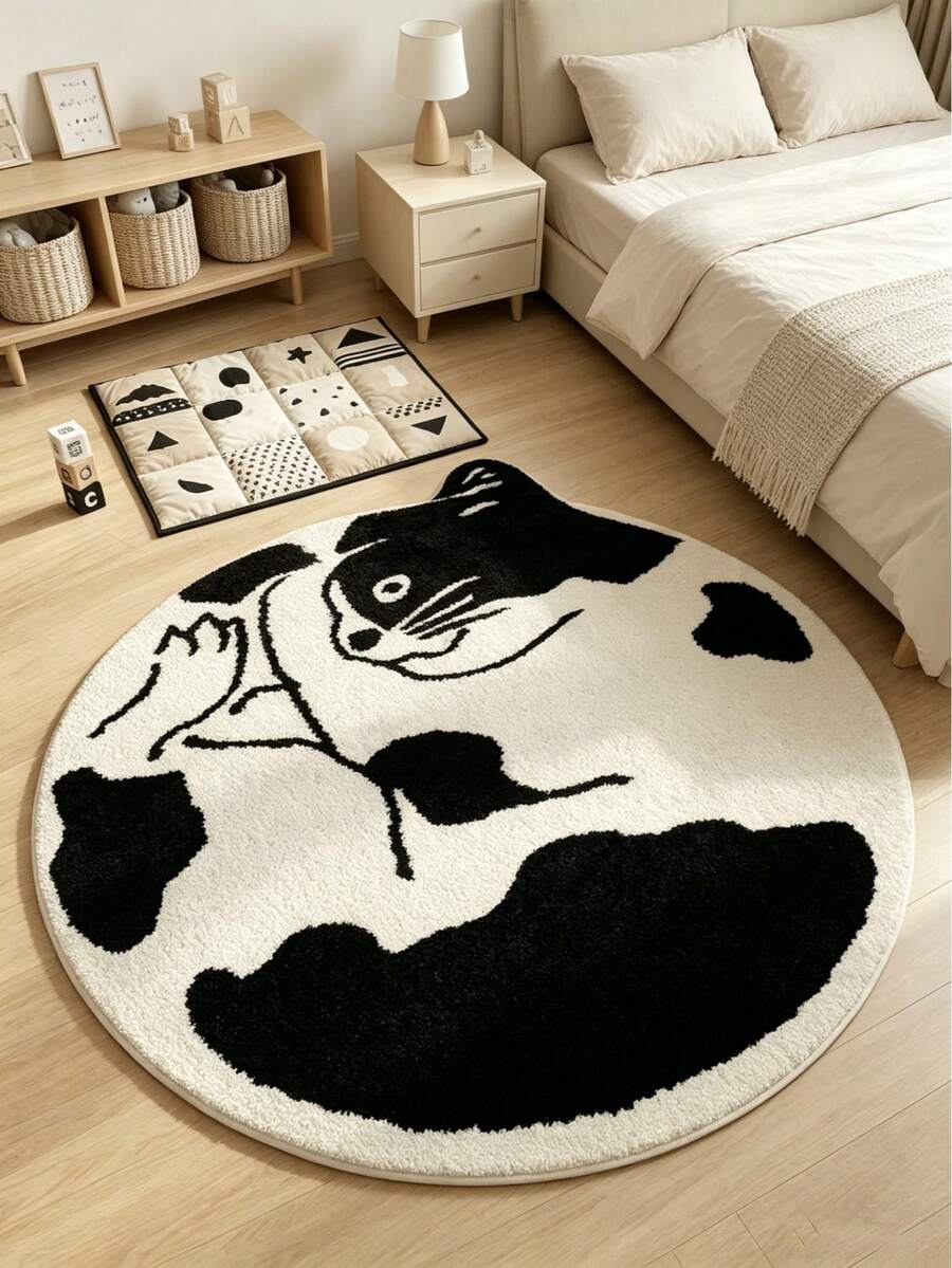 1pc Black & White Milk Cat Rug, Thickened Carpet, Decorative Rug, Bedroom Decor, Small Rug, Carpet, Home Decor, Living Room Carpet, Small Living Room Rug, Bedroom Rug, Living Room Home Decor, Outdoor Rug, Washable Rug, Graduation Gift - Multicolor - View 1
