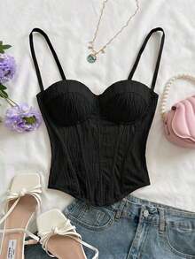 Camiseta de punto con textura ondulada y decoración de botones para mujer, top camiseta sexy para playa, cita, vacaciones, vacaciones en la playa, té de la tarde, temporada de bodas, crucero marítimo, viaje por carretera en la ciudad, vacacione - Negro - Ver 9