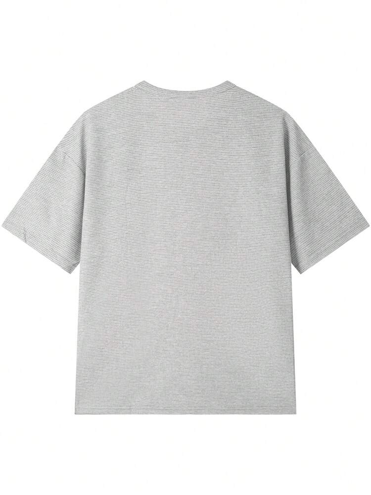 1 Peça Camisa Polo de Manga Curta com Gola Henley Cinza para Homens, Camiseta com Botão de Prega, Textura de Waffle, Lavável em Máquina, Estilo Casual Americano de Rua, Adequado para Uso Diário, Transporte e Lazer no Verão - Cinza - Visão 8