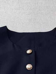 Cárdigan de cuello redondo elegante y casual de estilo vintage para mujer - azul real - Ver 4