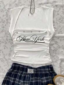 Camiseta sin tirantes con cuello cuadrado, cintura fruncida y sujetador acolchado sin aros - Multicolor 4 - Ver 6