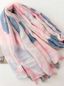 Floral Print Tassel Decorated Scarf - Pink - View 3