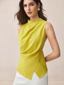 Blusa azul marino con hombros descubiertos y cintura fruncida, elegante y chic para el transporte urbano, uso diario, vintage romántico de los 90, adecuada para Navidad, Año Nuevo, fiesta de San Valentín, playa, graduación, moda, casual, ade - Amarillo - Ver 6