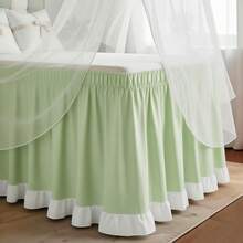 1pc [Over 12,000 Collected] Multi-Color Ruffled Dorm Bed Skirt, Wrap-Around Design With Adjustable Elastic Band, Suitable For Dorm Bedding Set, Skirt Height: 36 Inches, Fits Adjustable Bed Skirt And Box Spring, Soft, Durable, Wrinkle-Resistant Fabric - Made Of Premium Microfiber, Dustproof Pleated Style, Fade-Resistant, Machine Washable. - Grass Green - TwinXL 36" Drop - View 9