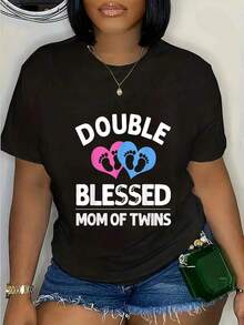 Camiseta con Estampado de Mamá de Gemelos "Doble Bendición" - Regalo Divertido para Anunciar el Embarazo para Mujeres y Hombres, Camiseta Negra de Manga Corta con Cuello Redondo, Huellas de Gemelos en Rosa y Azul, Camiseta de Maternidad Casual y Cómoda, Adecuada para Nuevas Mamás, Tela Cómoda, Diseño Único, Material Ligero, Camiseta Estampada, Camiseta para Mujer, Camiseta Estampada para Mujer - Negro - Ver 6