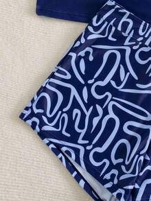 Conjunto de traje de baño de dos piezas con estampado de manga larga para vacaciones de verano en la playa - Multicolor - Ver 8