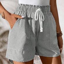 Women's Striped Elastic Waist Cotton Shorts With Pockets, Casual Summer Style Pure Cotton
100% Cotton - azul real - Ver 6