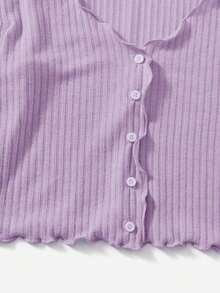 Camiseta De Punto De La Lechuga Con Botones Para Mujer - Lila Púrpura - Ver 4