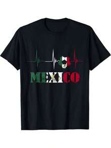 Camiseta con la bandera del fútbol mexicano y el latido de EKG, bola negra - Negro - Ver 1
