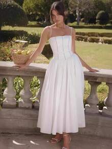 Nueva Llegada Vestido Sin Tirantes Estampado Floral Estilo Suave Elegante - Blanco - Ver 1