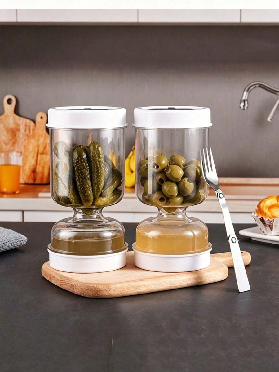 1 pièce Récipient à kimchi DAILYLAB avec filtre, bocal à kimchi et olives avec séparation humide-sec et fourchette, récipient de stockage alimentaire étanche, récipient à kimchi réutilisable convenant au kimchi, aux concombres, aux olives