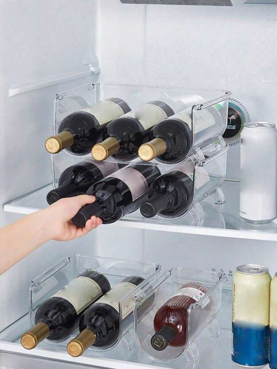 1 pieza/Organizador apilable para botellas de vino tinto, Estante combinable gratis para botellas de agua, Organizador transparente para botellas de agua para gabinete, Estante para vino para organización y almacenamiento en la cocina