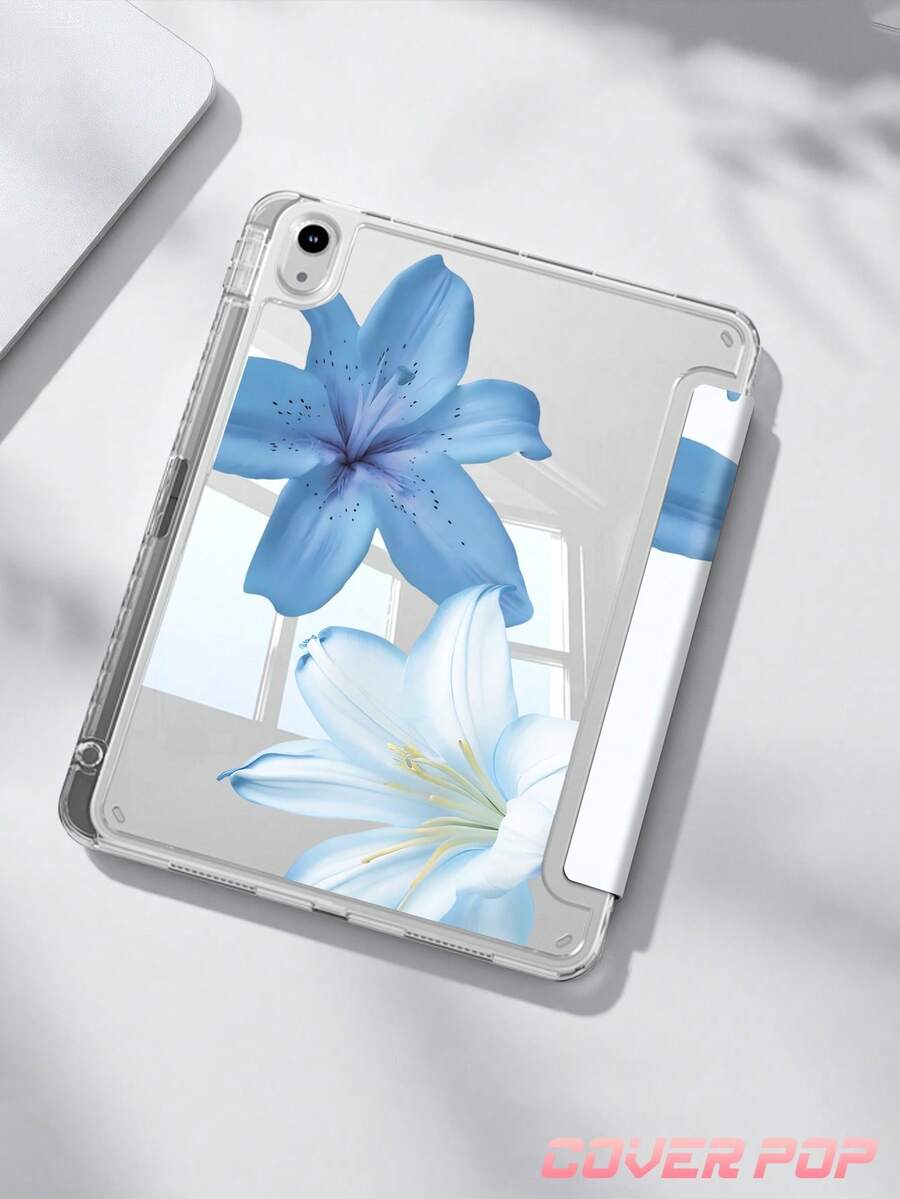 Blue Hibiscus Pattern Protective Case Compatible With Ipad Air 4/5 10.9", 7/8/9 10.2", 11" 11th Gen (2025), Galaxy Tab A9 11", Tab A9 8.7", Cute Style Suitable For Back To School, Valentine's Day, New Year Gift