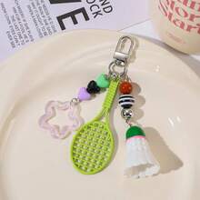 1pc Dopamine Inspired Handmade Feather Ball Keychain, Hollow Star Beaded Pendant, Cute Accessory For Bags, Couples Gift Accessories Keychains Teacher Gift Birthday Gift Charms Key Chain Bag Charm - Multicolor - View 3