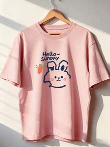 Cute And Relaxed Style Short Sleeve T-Shirt, Fashionable Short Sleeve T-Shirt For Spring And Summer 2026, Made In Mexico, 180 Grams. Cartoon Print, Couple Design, Suitable For Indoor Or Outdoor Wear. Crew Neck, Unisex, Ideal For Office And Leisure. One-Piece Pack. - PK-P631577SLNDXZGY487 - 查看 1