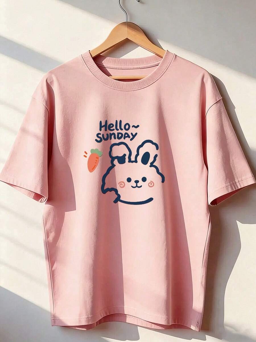 Cute And Relaxed Style Short Sleeve T-Shirt, Fashionable Short Sleeve T-Shirt For Spring And Summer 2026, Made In Mexico, 180 Grams. Cartoon Print, Couple Design, Suitable For Indoor Or Outdoor Wear. Crew Neck, Unisex, Ideal For Office And Leisure. One-Piece Pack. - PK-P631577SLNDXZGY487 - 查看 1