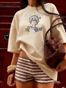 Short-Sleeve T-Shirt With Urban And Anime Style, Fashionable Short-Sleeve T-Shirt For Spring And Summer 2026, Made In Mexico, 180 Grams. Cartoon Print, Couple Design, Suitable For Indoor Or Outdoor Wear. Crew Neck, Unisex, Ideal For Office And Leisure. One-Pack. - APR-P631577SLNDXZGY488 - 查看 4