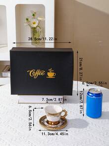 WGROOM 一套（1个杯子和碟子/6个杯子和6个碟子装在一个礼盒里）陶瓷咖啡杯碟套装，适用于家庭厨房、餐厅、客厅，可用作美式拿铁咖啡杯、饮水杯、茶杯、马克杯，也适合户外、婚礼、派对、送礼、生日等场合。 - 彩色 - 查看 5
