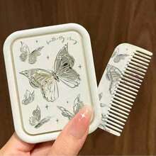 Bộ gương trang điểm và lược gấp gọn 1 chiếc, hình bướm hoạt hình mạ điện dễ thương, chấm bi, trái tim, chữ cái, mèo, nơ, ngọc trai, ngôi sao, hoa tulip, mây, gương du lịch gấp gọn kèm lược, dụng cụ trang điểm di động, gương và lược tạo kiểu tóc 2 trong 1, thích hợp cho du lịch, sử dụng tại nhà, làm quà tặng cho bạn bè, gia đình, bạn gái, ngày Valentine, ngày của Mẹ. - Nhiều màu - Xem 12