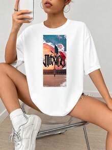 Diseño de impresión gráfica Fl-ag mexicano, Fl-ag nacional con texto caligráfico grande, Fondo de cielo del atardecer, Estilo de arte patriótico, Adecuado para decoración de paredes domésticas.jpgRegalos personalizados: Camisetas para mujer con estilos que van desde lo moderno, hippie, casual y minimalista. Ropa masculina personalizada única, armarios cápsula y prendas básicas/urbanas para hombre. Regalos ideales para novios, familiares y amigos, adecuados para cumpleaños, vacaciones, colegio/competiciones, deportes/escalada y más, así como para la moda de otoño y eventos urbanos. Blanco verano. - Blanco - Ver 2