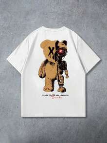 Manfinity Roughcore Hombres Camiseta con estampado de oso y letra - Blanco - Ver 5