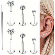 Khuyên tai phẳng 16G 18G 20G, khuyên mũi liền mạch bằng thép không gỉ 316L, khuyên môi sụn, khuyên môi sụn, trang sức xỏ khuyên cơ thể, unisex - bộ khuyên môi - Xem 9