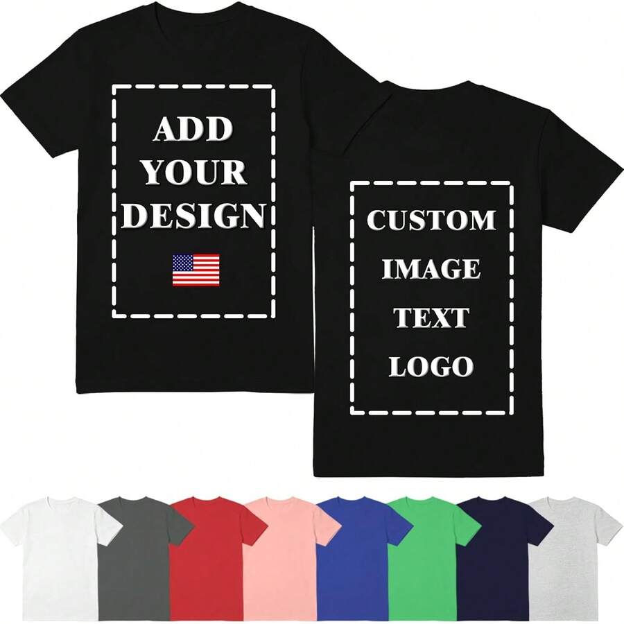 ISUNMEA Personalized Photo T-Shirts, Design Your Own Custom T-Shirt On The Front And Back, Cotton Fabric With Customizable Text/Image - Black - View 1
