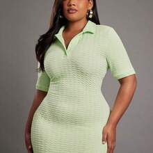 Dress Plus Collared Long Sleeve Textured Fitted Festival Maxi Dress Modest Wedding Guest Special Occasion For Bridal Dinner Prom Fall Summer Fall Mini Length Green Festival Going Out Date Night Outfits For Women - Verde - Ver 4