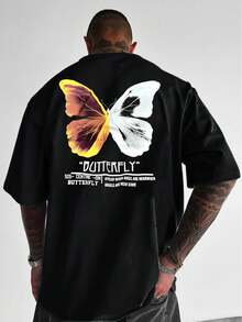 Men's Summer Fashion T-Shirt With Unique Butterfly Print - Casual Round Neck, Short Sleeve, Polyester Blend, Machine Washable - Black - View 1