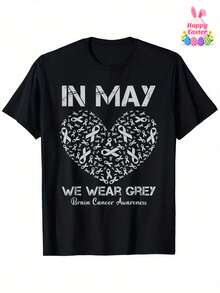 En mayo usamos la cinta gris de concientización sobre el cáncer de cerebro. Camiseta para mujer, camiseta para el Día de San Patricio, regalos de Pascua, para el Día del Padre, Día de la Madre, regalos de cumpleaños, regalo de Navidad para hombres, mujeres, familiares y amigos. - Negro - Ver 2
