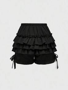 Goth Pantalones cortos de estilo gótico con triple volante en el bajo y decoración de lazo para niñas y mujeres, para la escuela - Azul - Ver 7