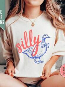 Impresión de letras eleganteSilly Goose Shirt, Silly Goose TShirt, Aesthetic T-Shirt's, Funny Shirt Gift, Tee Retro Funny Meme Gift, Funny Goose,100% Cotton Oversized Short Sleeve Classic Heavy Cotton T Shirt Printed Graphic Tee Women's Casual Short-Sleeved Top,ropa de mujer holgada,un imprescindible para las vacaciones,disfraces y accesorios de Halloween,Camisetas de apoyo al Mundial,Conjuntos a juego para padres e hijos, camisetas para hombre, camisetas para mujer, camisetas para niños - Blanco - Ver 1