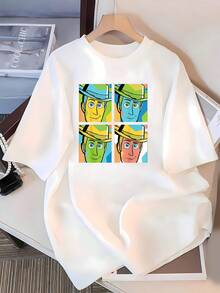 Cheerful Cowboy Face With Hat In Pop Art Style Reflects Free Spirit And Optimism With Vibrant Colors And Positive Energy. Comfortable And Modern Women's T-Shirt For Everyday Wear - White - View 3