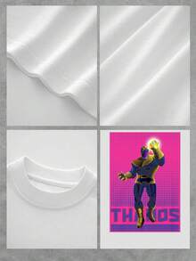 Figura poderosa de guerrero cósmico con guante brillante que simboliza fuerza infinita y equilibrio universal camiseta de mujer  cómoda y casual ideal para uso diario y amantes del arte geek - Blanco - Ver 4