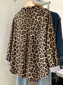 Camisa de mujer de uso diario versátil y casual con estampado de leopardo de una sola hilera de botones - Multicolor 5 - Ver 2