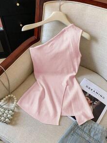 Top de tirantes con abertura en el hombro de unicolor casual, verano - Rosa - Ver 1