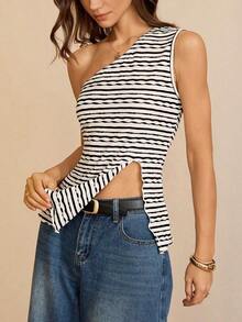 Blusa de moda sin mangas con abertura lateral de unicolor para mujer - Multicolor - Ver 6