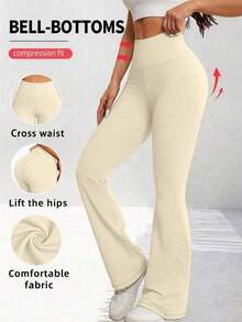 Pantalones acampanados negros para mujer, pantalones de yoga casuales, temporada de regreso a clases, ropa de mujer de otoño, pantalones, pantalones de chándal, pantalones largos para mujer de primavera - Albaricoque - Ver 2