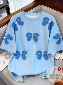 Camiseta de mujer de cuello redondo con estampado de contraste de color degradado de fresa, para verano - Multicolor 9 - Ver 1