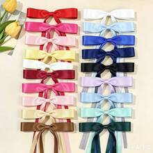 2/4/6/8PCS Satin Bow Hair Clip, Long Streamer Ribbon Barrette, Solid Color Elegant Hair Accessory For Half Up Hairstyle, Daily Party Hair Decor - Single-layer Bow - View 12