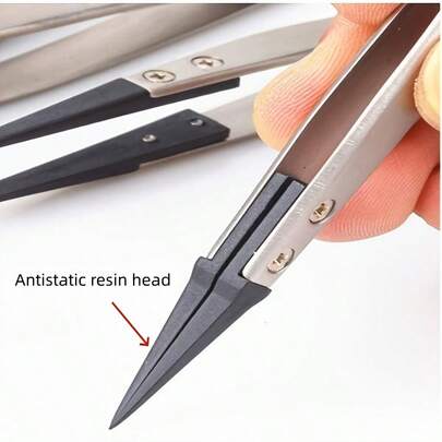 2 chiếc nhíp chống tĩnh điện ESD, đầu nhựa, cán thép không gỉ, độ chính xác cao, thích hợp cho đồ điện tử, chip, trang sức và các sản phẩm thủ công khác.