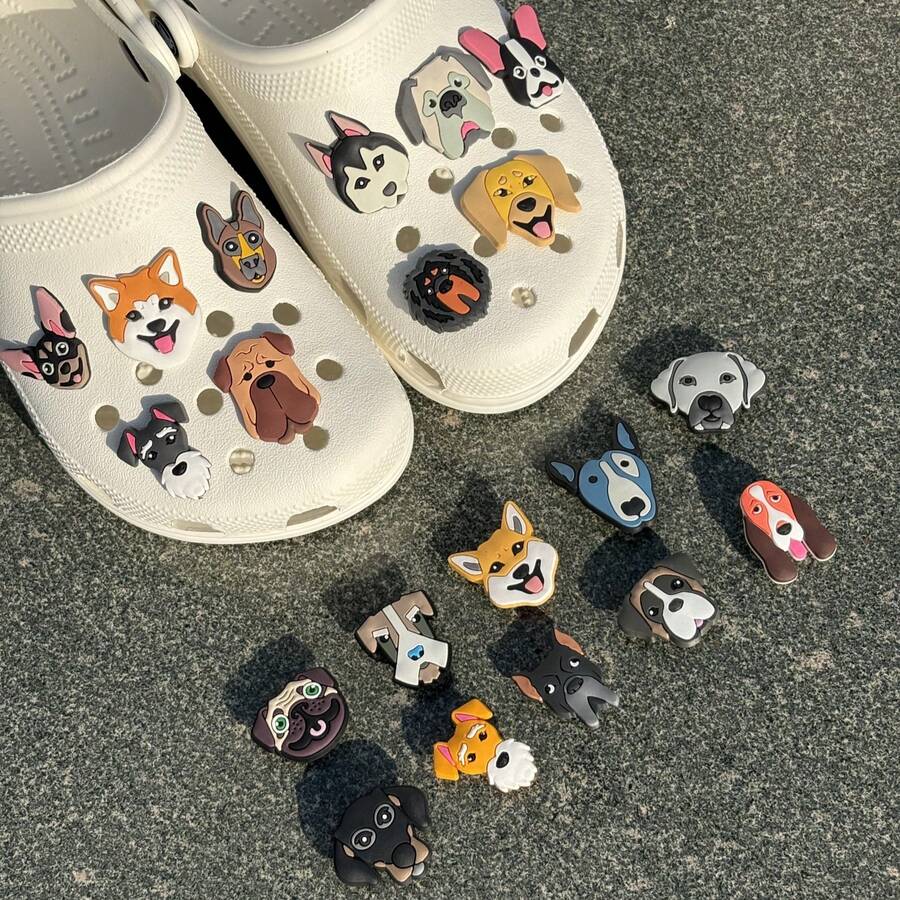 20个可爱狗狗鞋饰挂件,女童鞋饰,男女通用,可用于装饰手链、鞋子、外套、钱包等(款式多样,手工制作,背面可能存在少量胶水残留或瑕疵,不影响正常使用) - 20Pcs Dog - 查看 1