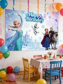 Disney 冰雪城堡主题生日背景，梦幻般的阿伦黛尔主题横幅，打造难忘的庆祝活动。这款迷人的冰雪奇缘生日背景，灵感源自这部深受喜爱的电影中最温馨感人的瞬间，营造出独一无二的冬日仙境氛围。柔和的蓝色水彩背景，点缀着俏皮的雪花细节，将任何空间都变成一个充满奇思妙想的庆典场所。 - 背景 - 查看 11