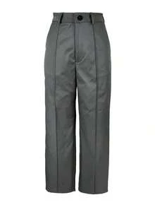 Pantalones de pierna ancha con bolsillo con cremallera Jisfaneya, elegantes, versátiles para la oficina, la escuela y el uso diario, de unicolor sin cinturón, para primavera y verano, en color negro - Gris Oscuro - Ver 5