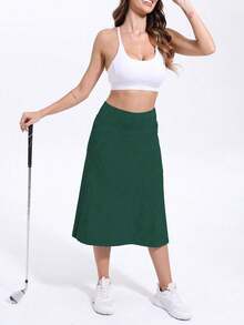 RUNONWHEELS 5 Women's Mid-Length Athletic Skort With Pockets - 29" Knee Length Tennis Skirt, High Waist Tummy Control Fitness Skort, Yoga Shorts Skirt Sports Summer - Dark Green - View 6