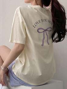 Women's T-Shirt With Letter Print On The Front And Back, Cute Blouses With Graphic Designs, Women's Cotton T-Shirts - 風格 - 查看 1