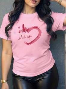 Women's Pink Summer Oversized T-Shirt With "Love You Cherry Much" Phrase And Cherries. Loose-Fitting Round Neck T-Shirt With Printed Text And Cherry Design. - YH435-粉紅色 - 查看 1