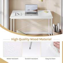 Computer Desk White 100x50x75 Cm Small Writing Desk With Metal Frame, Space-Saving Study Table Wooden Computer Table For Home Office Bedroom - 1 - 查看 7